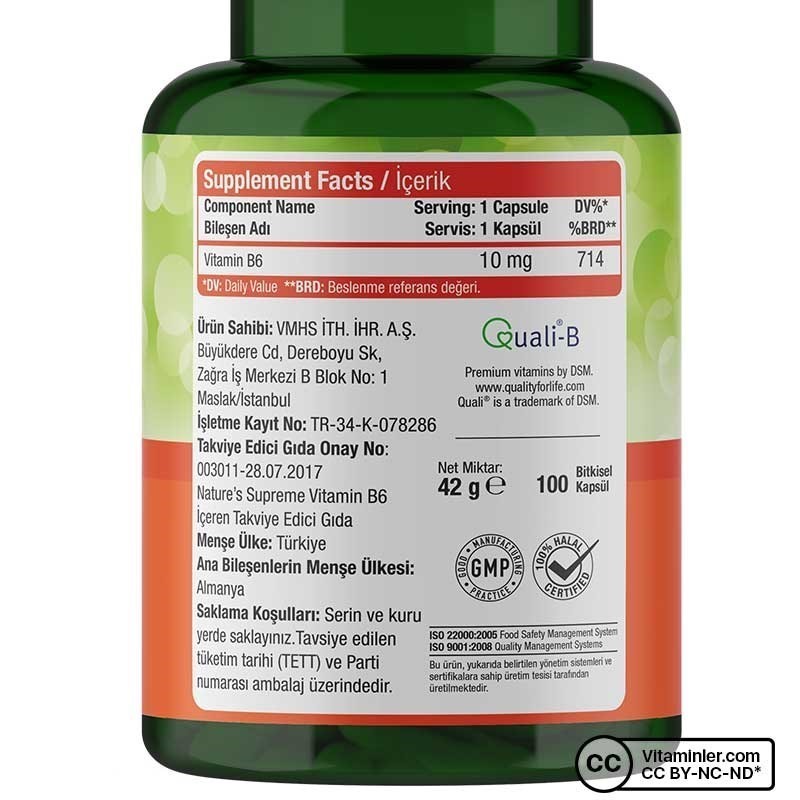 Nature's Supreme Vitamin B6 10 Mg 100 Kapsül - B Vitaminleri