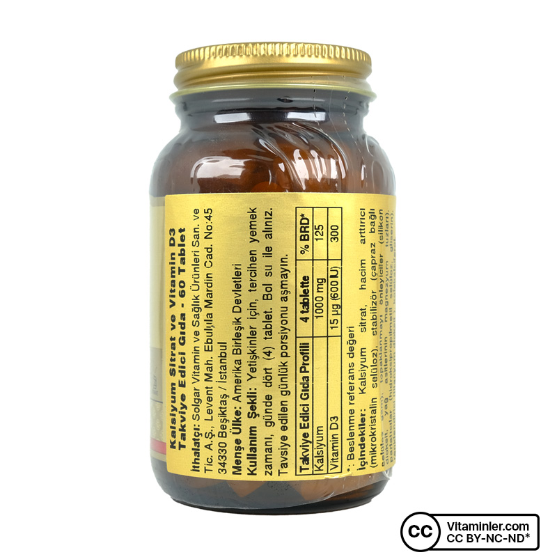 Solgar Calcium Citrate with Vitamin D3 60 Tablet | Vitaminler