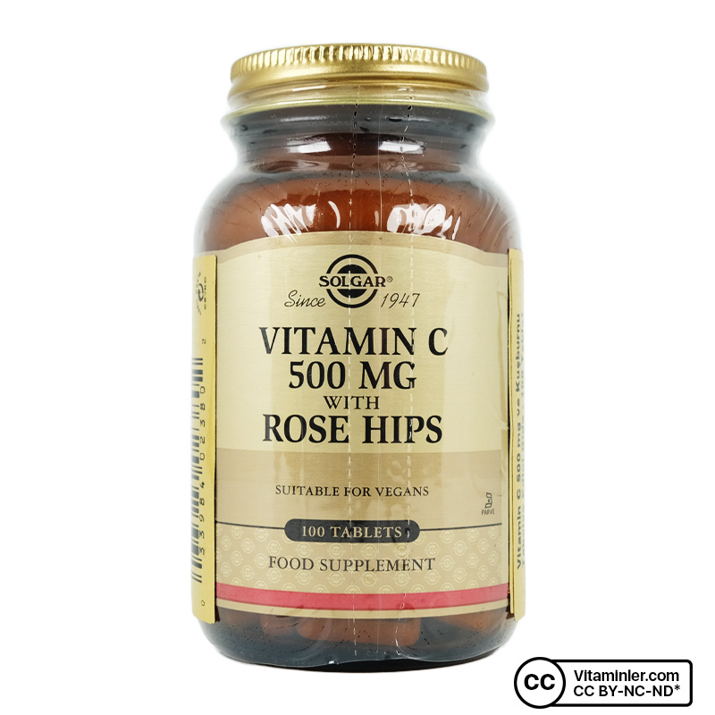 Vitamine C 500 Avec Rose Hips Solgar - 100 Comprimés, DLUO 04/2025, Neuf